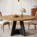 Tribesigns Farmhouse Dining Table, 47 Inch Round Dinner Table for 4, Rustic Round Dining Room Table for Home Dining Room Living Room (Walnut Brown+Black)
