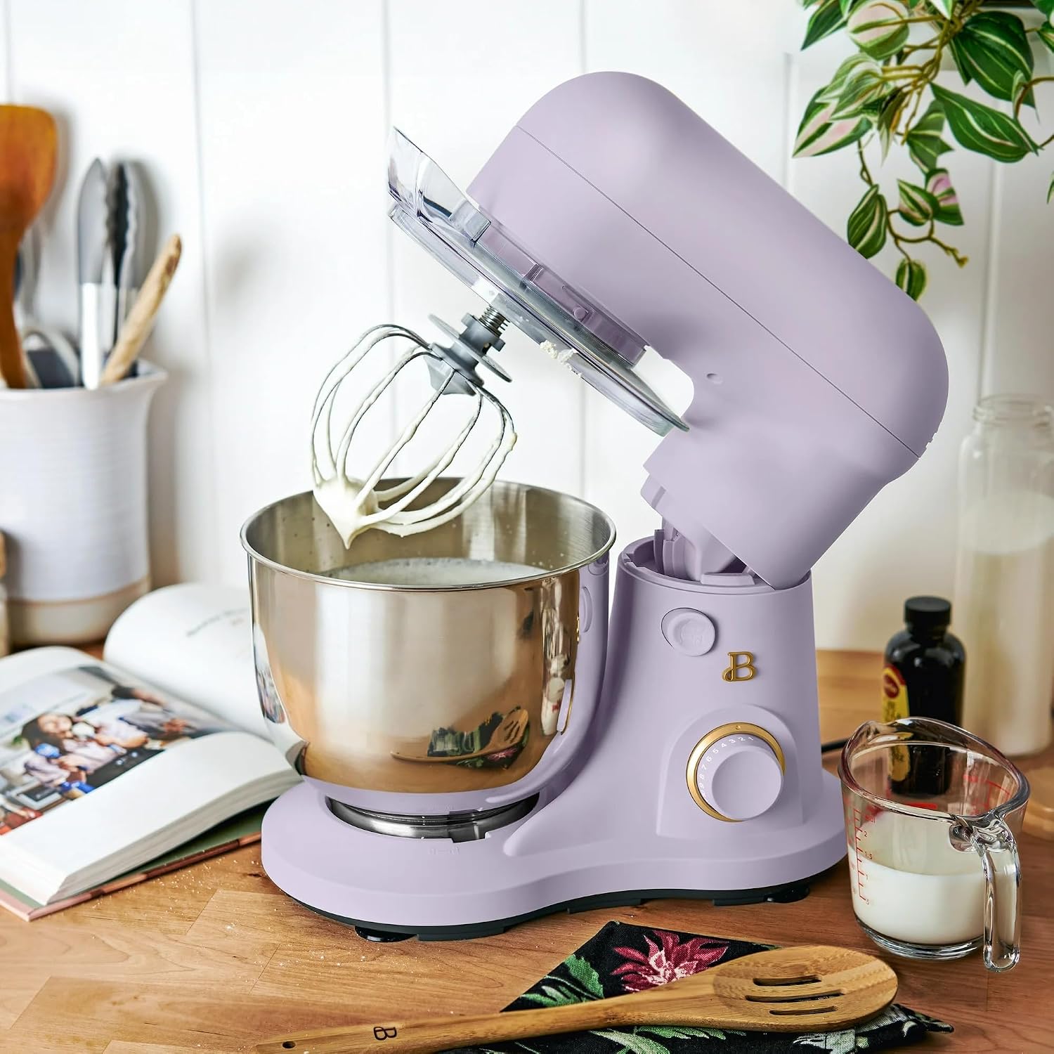 3.5 Qt Stand Mixer, 300W Powerful Motor, Tilt-Head Design with Stainless Steel Bowl, 12 Speeds, Includes Dough Hook Whisk Beater for Baking Mixing (Lavender)