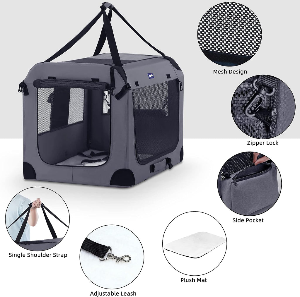 Petprsco 40 Inch Collapsible Dog Crate, Portable Dog Crates for Large Dogs, XL Dog Crate for Travel, 3 Door Soft Dog Kennel with Durable Mesh Windows Indoor & Outside
