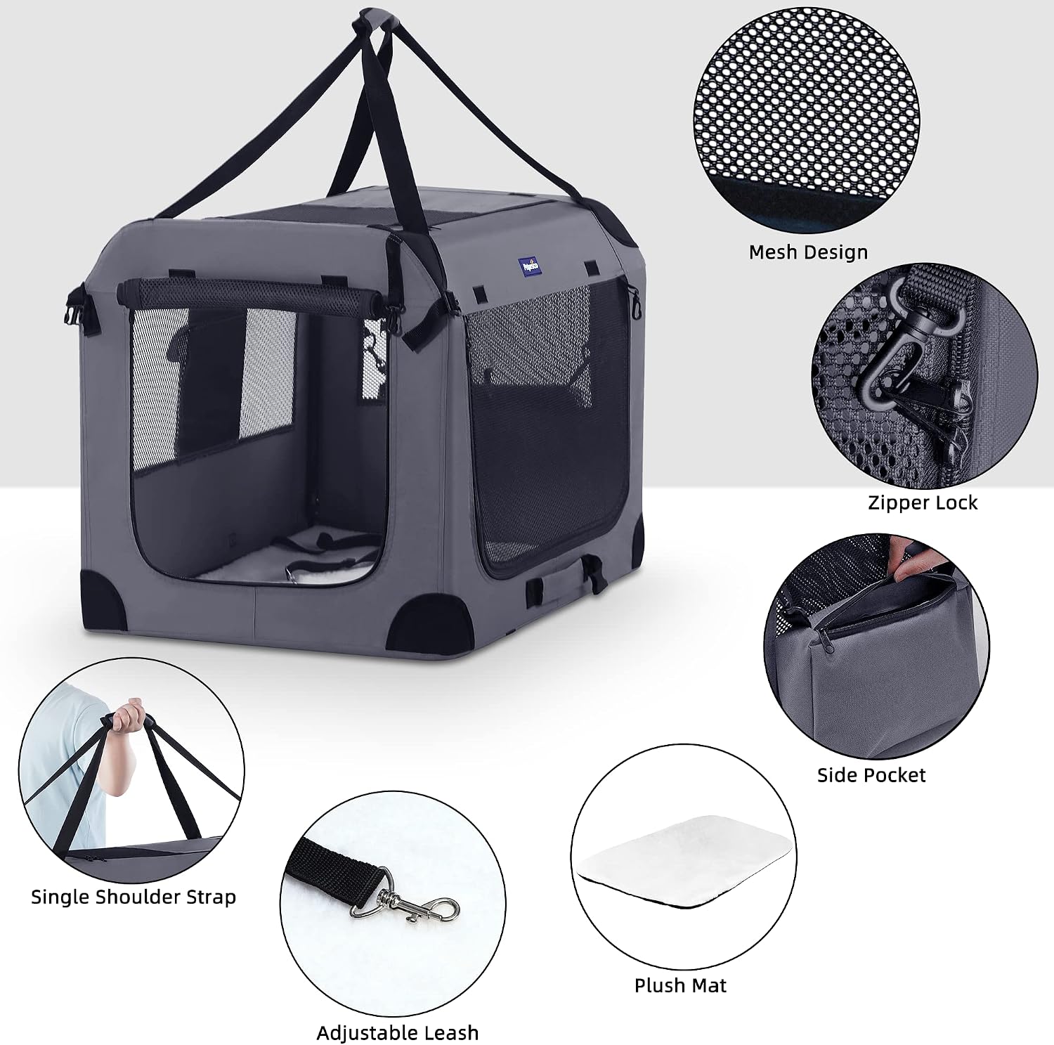 Petprsco 40 Inch Collapsible Dog Crate, Portable Dog Crates for Large Dogs, XL Dog Crate for Travel, 3 Door Soft Dog Kennel with Durable Mesh Windows Indoor & Outside