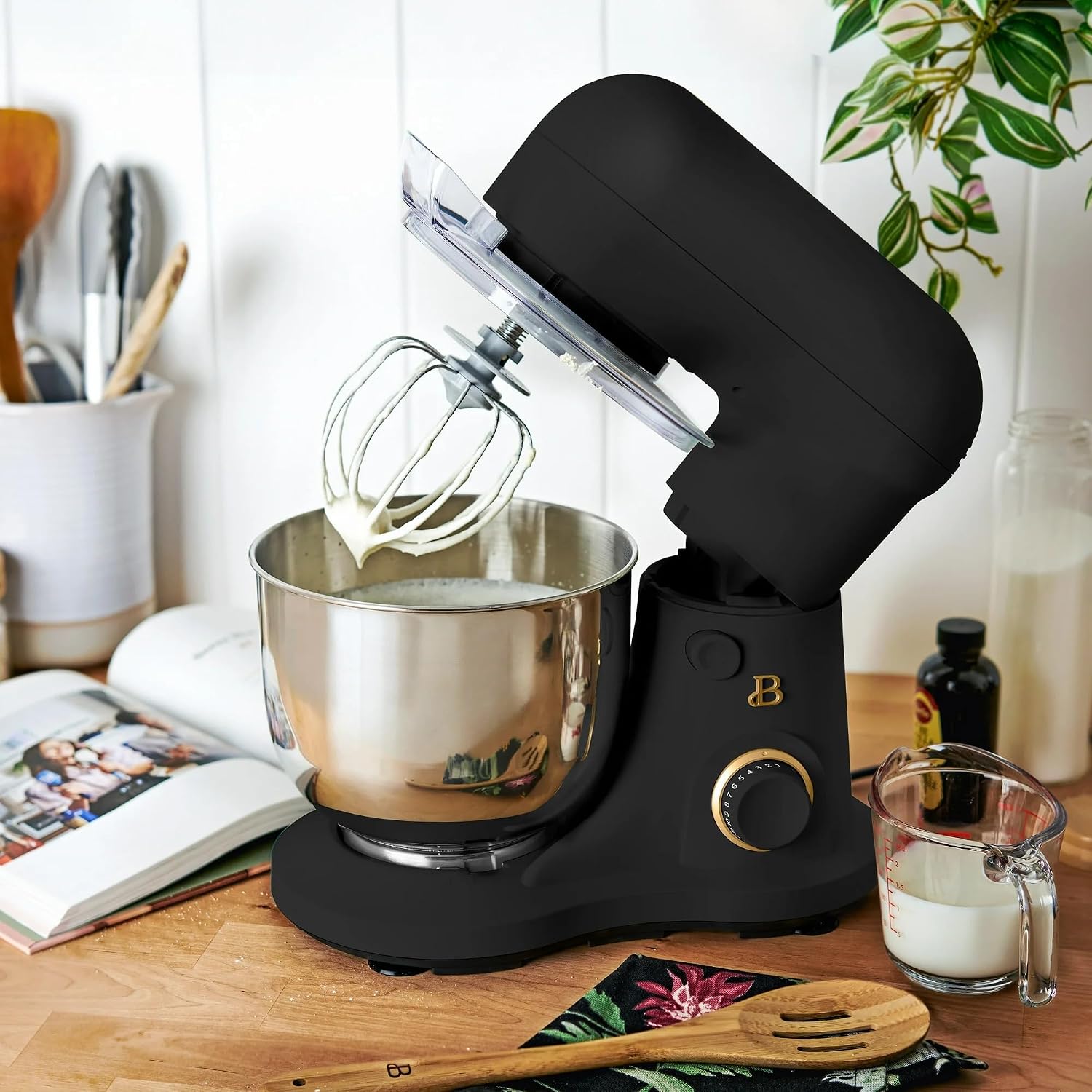 3.5 Qt Stand Mixer, 300W Powerful Motor, Tilt-Head Design with Stainless Steel Bowl, 12 Speeds, Includes Dough Hook Whisk Beater for Baking Mixing (Black Sesame)