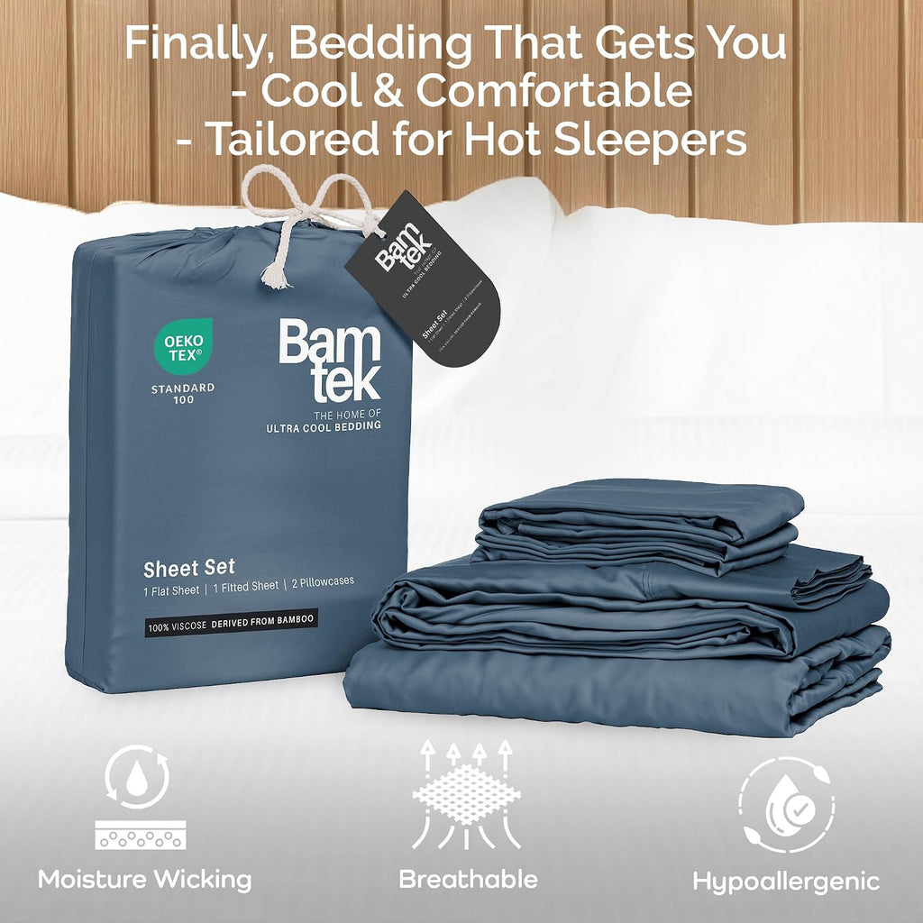 Viscose Bamboo Sheets King Size 4PC Set - Cooling Sheets for Hot Sleepers with Moisture Wicking Technology - Silky Soft 18 Inch Deep Pocket - Storm 76'x 80'