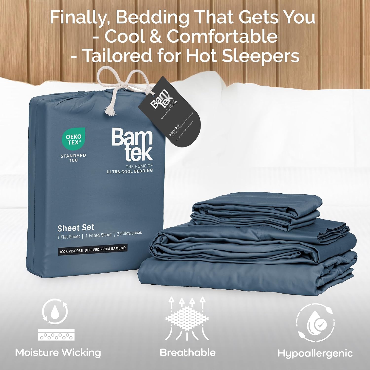 Viscose Bamboo Sheets Queen Size 4PC Set - Cooling Bedding for Hot Sleepers with Moisture Wicking Technology - Silky Soft 18 Inch Deep Pocket - Storm 60'x 80'