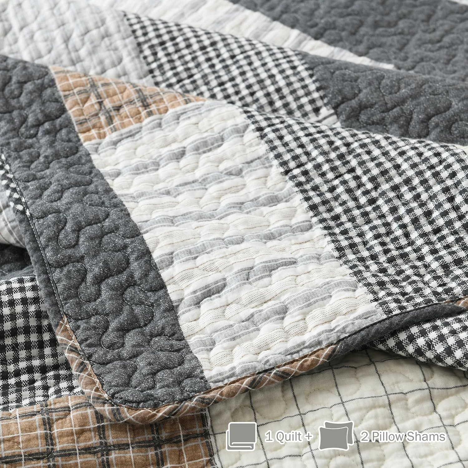 Y-PLWOMEN King Size Quilt - 100% Cotton Cozy King Quilt Set, Farmhouse Striped Bedspread, Reservible Lightweight Quilted Bedding Set for All Season, 3-Pieces