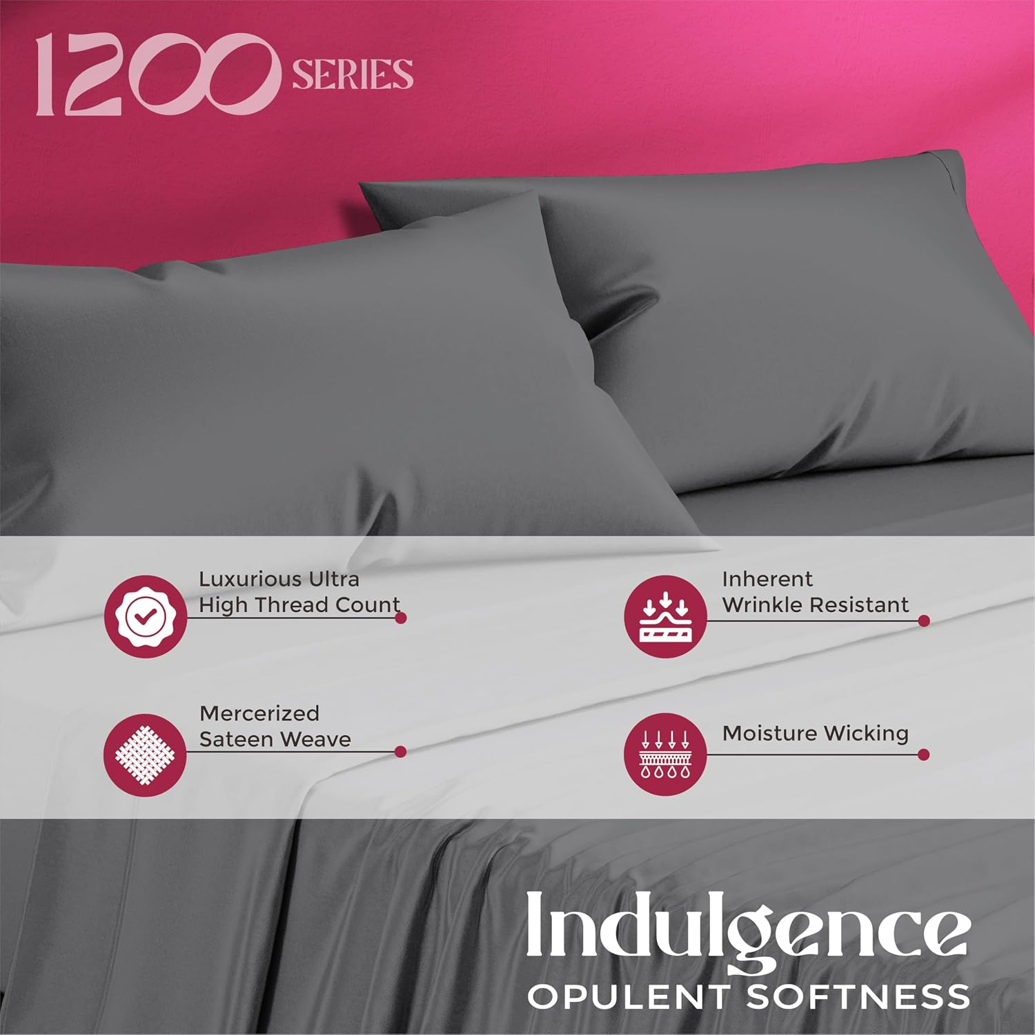 Mayfair Linen 100% Egyptian Cotton Queen Sheet Set - Luxury 1200 Series Egyptian Cotton Sheets Queen Size (4 PC, Dark Grey), Silky Soft, Cooling & Breathable, 17' Deep Pocket Sateen Hotel Bedding