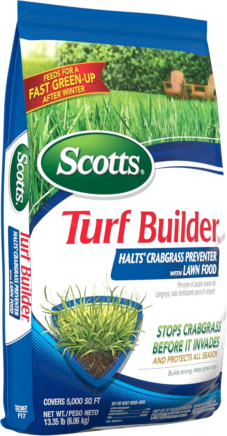 Scotts Turf Builder Halts Crabgrass Preventer with Lawn Food - Pre-Emergent Weed Killer, Lawn Fertilizer, 5,000 sq. ft., 13.35 lbs. (2-Pack)
