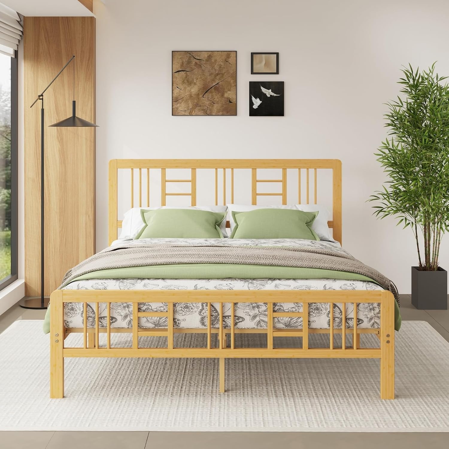 12 Inch Bamboo Wood Queen Size Platform Bed Frame with Headboard and Footboard, Metal Slat Support Bed Frame Queen Size Heavy Duty, No Box Spring Needed, Easy Assembly, Noise Free, Reinforced