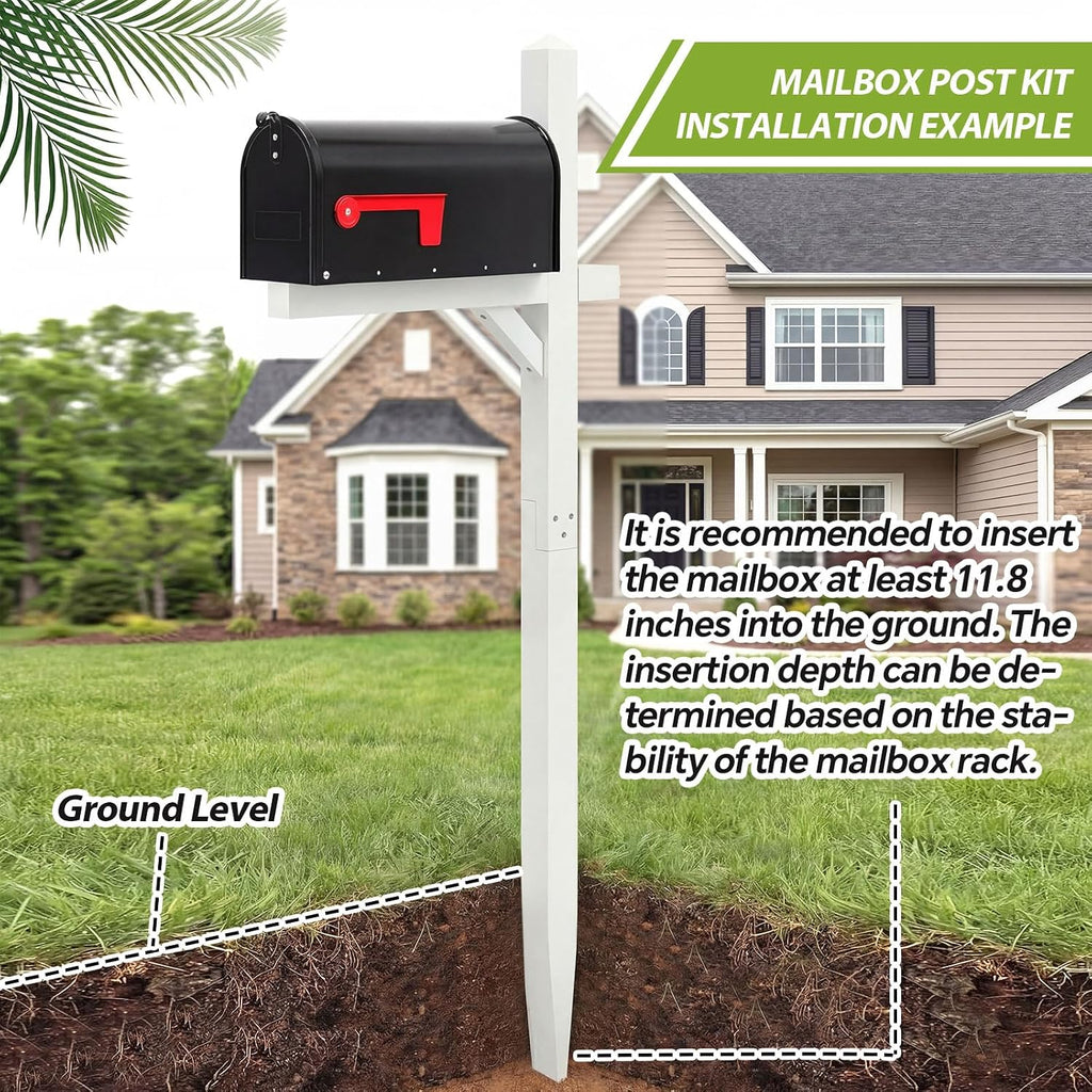 Colingmill Mailbox and Post Combo, White Wooden Mailbox Post for Outdoor Home Yard Classic Style