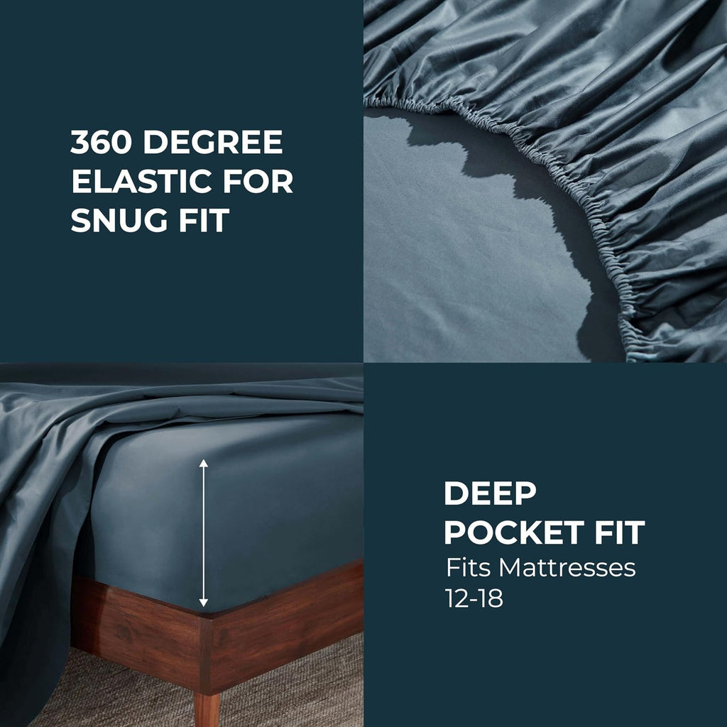 Superior Egyptian Cotton 850 Thread Count Bed Sheet Set, 1 Elastic Deep Pocket Fitted Sheet, 1 Flat Sheet, 2 Pillowcases, Daily Soft Sheets, Luxury, Plush, Hotel, Home Collection, Full, Dark Blue