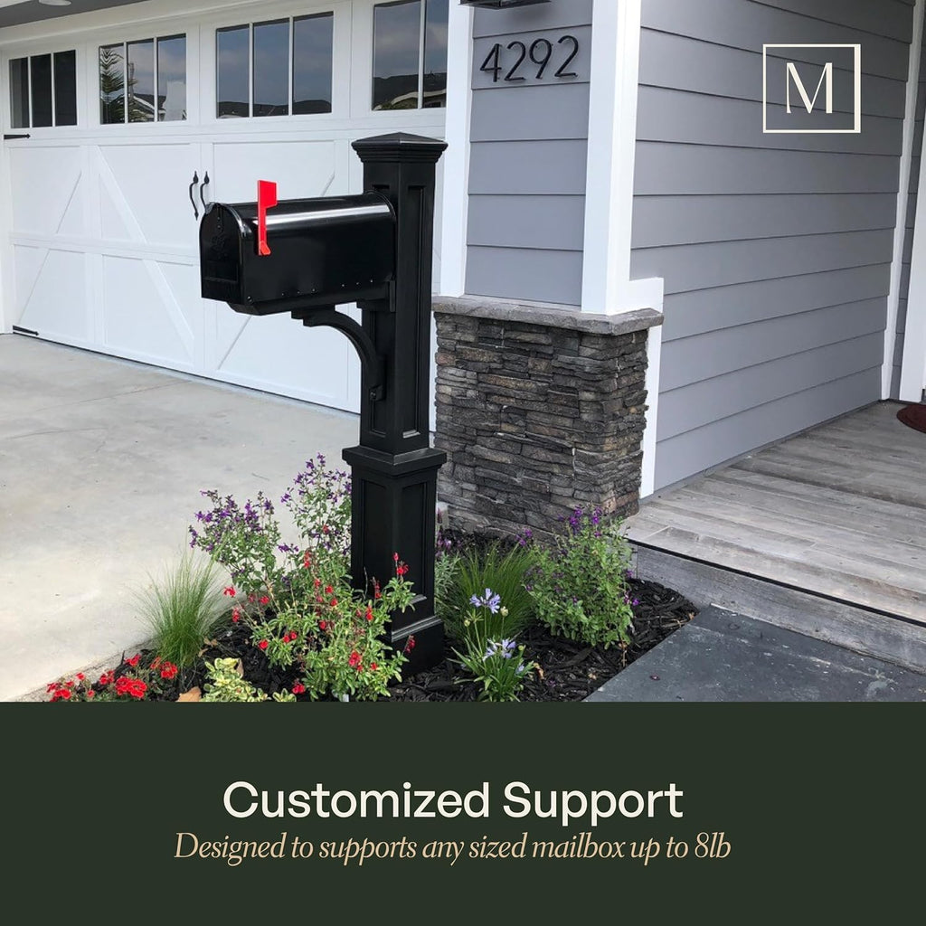 Mayne Newport Plus Mailbox Post with Standard Arm – Weather-Resistant, Durable Classic Design – Easy-to-Install Outdoor Mailbox Post
