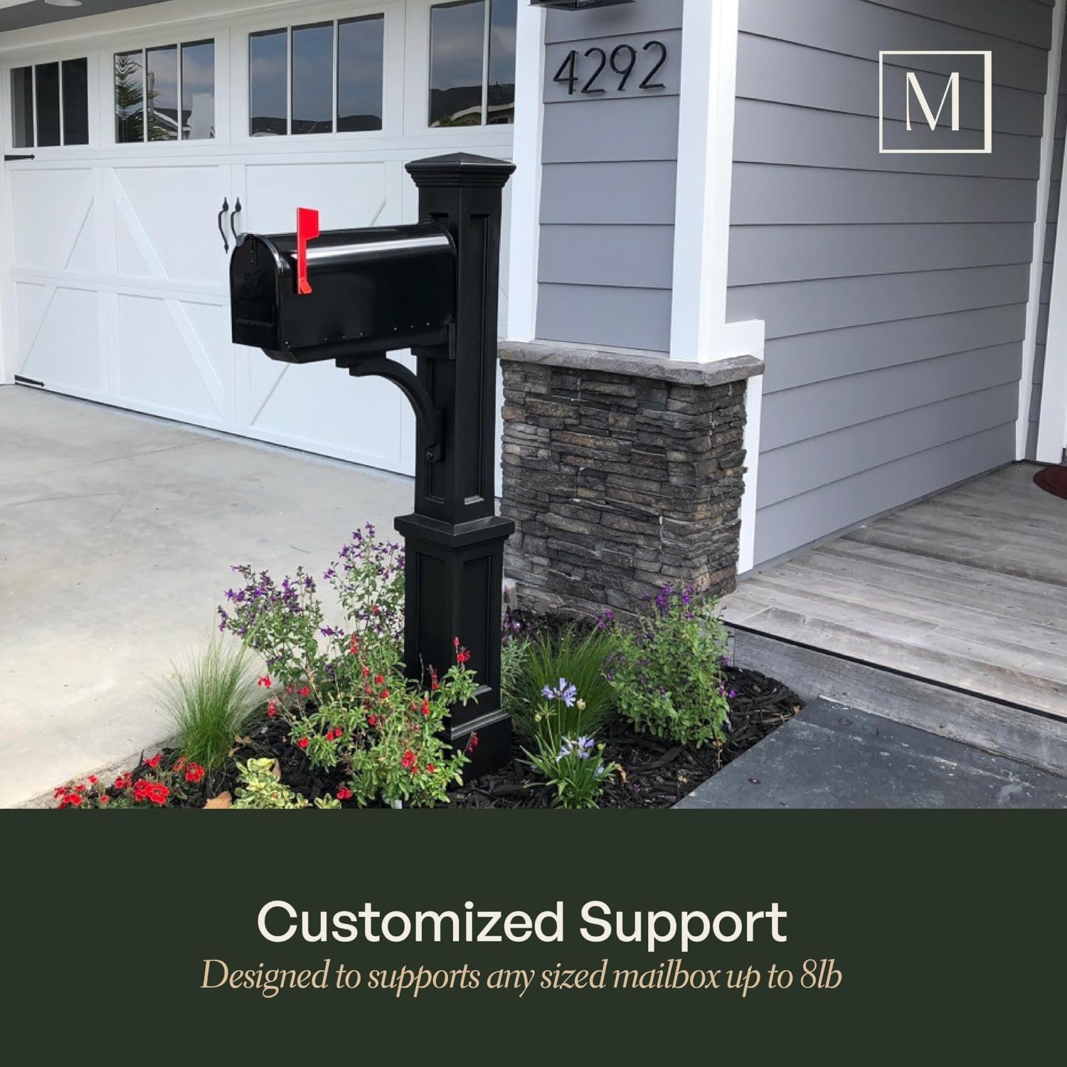 Mayne Newport Plus Mailbox Post with Standard Arm – Weather-Resistant, Durable Classic Design – Easy-to-Install Outdoor Mailbox Post