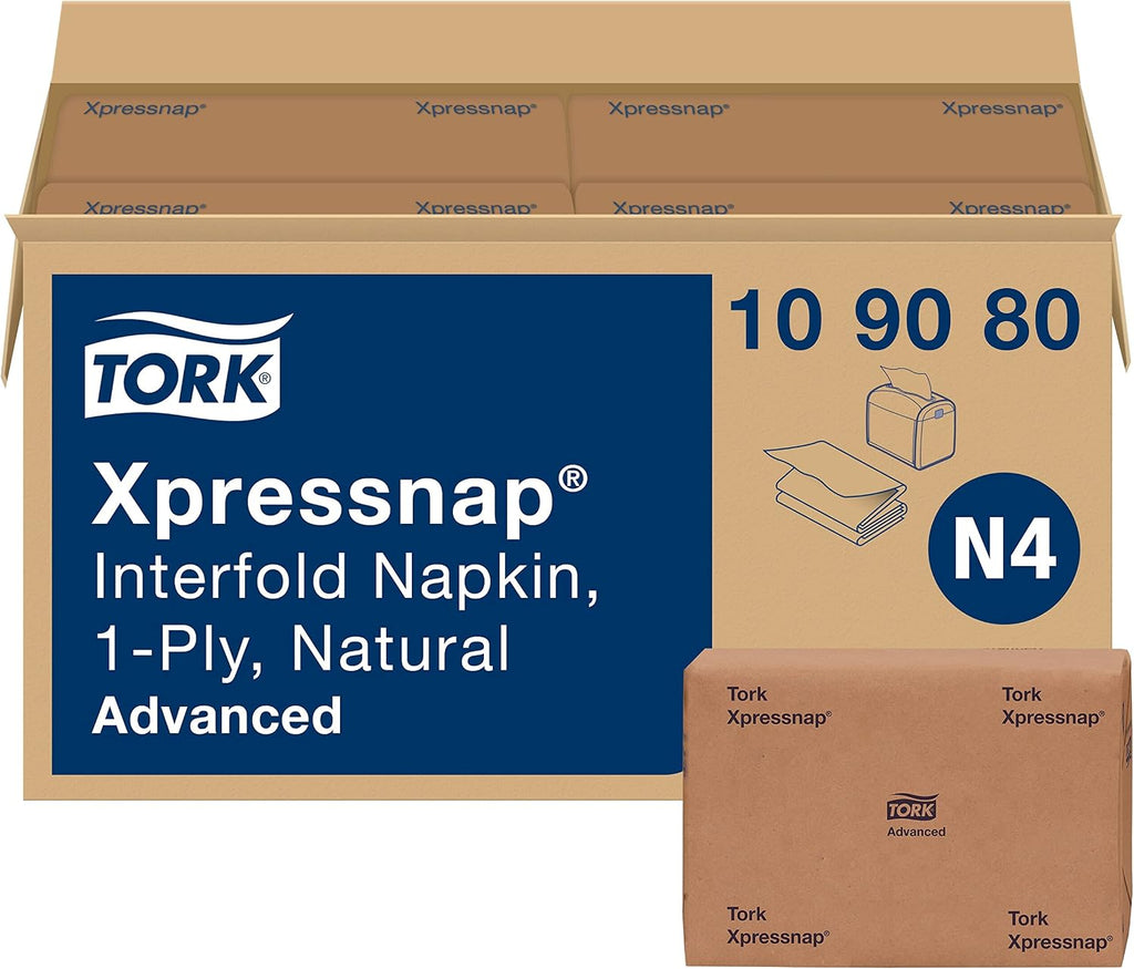 Tork Xpressnap® White Dispenser Napkin N4, One-at-a-Time Dispensing,1-ply, 1/4 Fold, 13' x 8.5 ', 12 x 500 Napkins, 109080