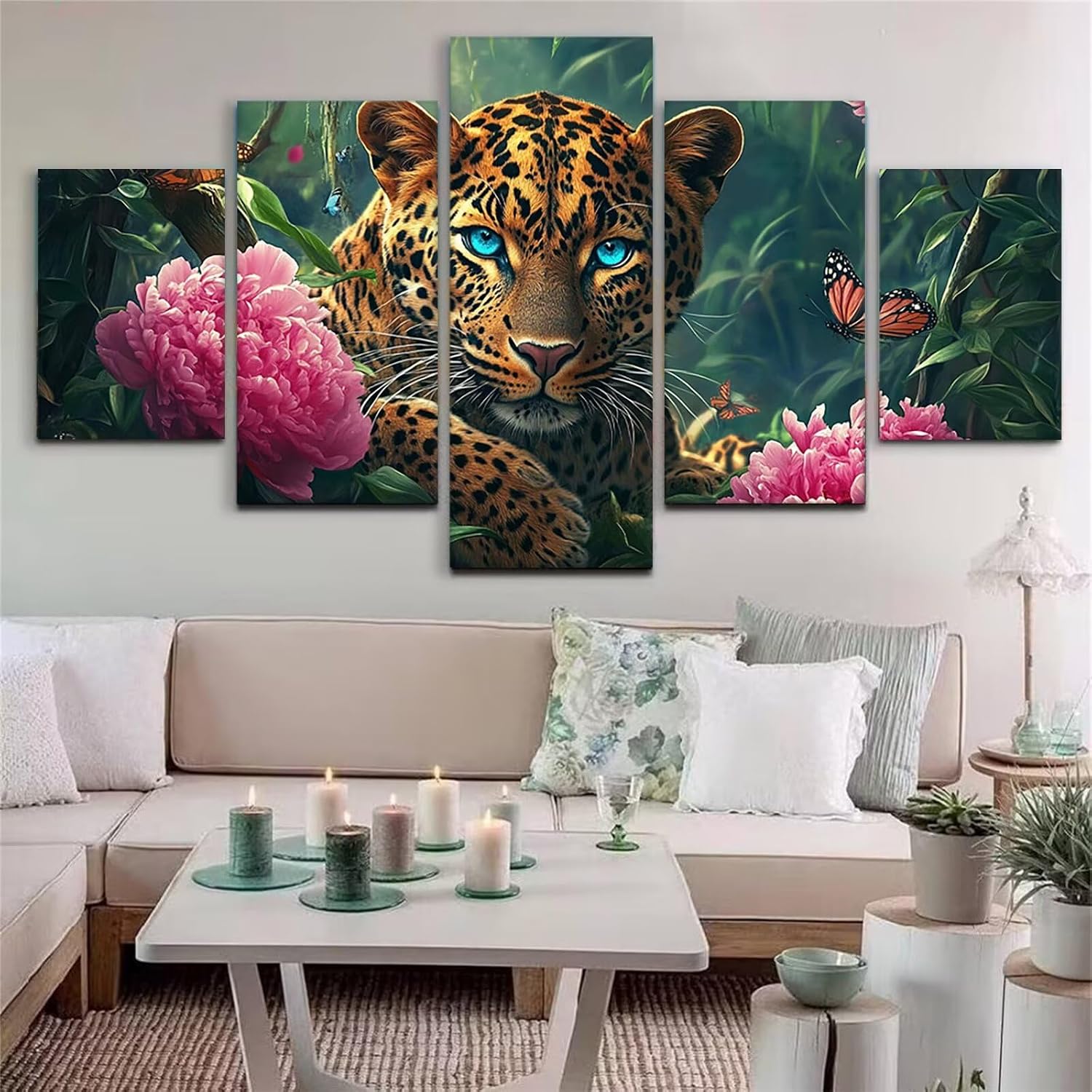 Forest Diamond Art 5 Piece Diamond Painting Animal 5D DIY Full Round Drill Dimond Art Paintings Rhinestones Crafts for Adults Gem Painting for Home Decor, Large Artwork for Wall 60 x 120 Inch,Model291