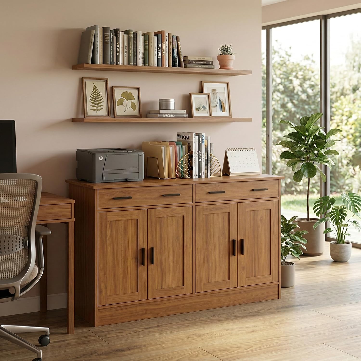 Anystyle 53' Rustic Brown Buffet Cabinet with Storage, Kitchen Sideboard Buffet Server with 2 Drawers & 4 Doors, Modern Coffee Bar Cabinet Credenza for Dining Room, Living Room, Hallway