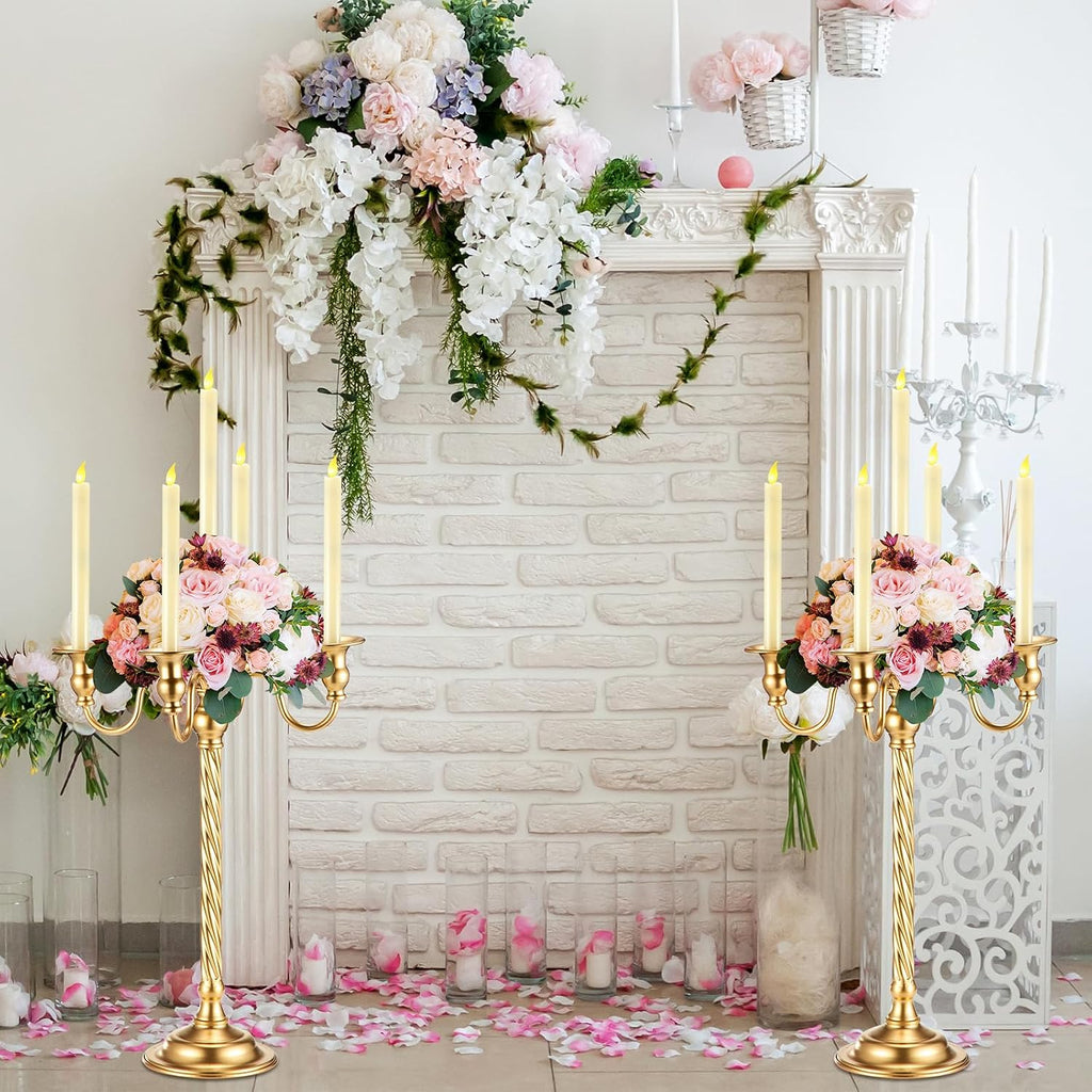 Tanlade 6 Pack Wedding Gold Candelabra Table Centerpieces 21 Inch Tall Candelabra Metal Candle Holder 5 Arm Taper Candlestick Flower Floor Candle Stand for Anniversaries Easter Birthday Holiday Party