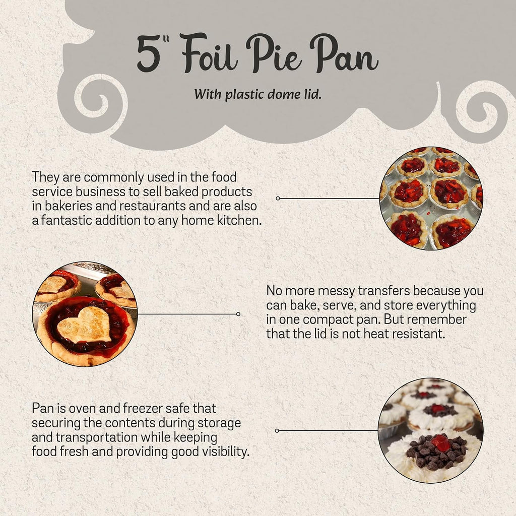Safca KitchenDance Disposable Aluminum Foil Tart Pan with Lid - 5' Aluminum Foil Individual Pie Pans, Mini Pie Pans, Pot Pie Tins, Baking Pan Perfect for Pies, Cobblers - 501P, (250)