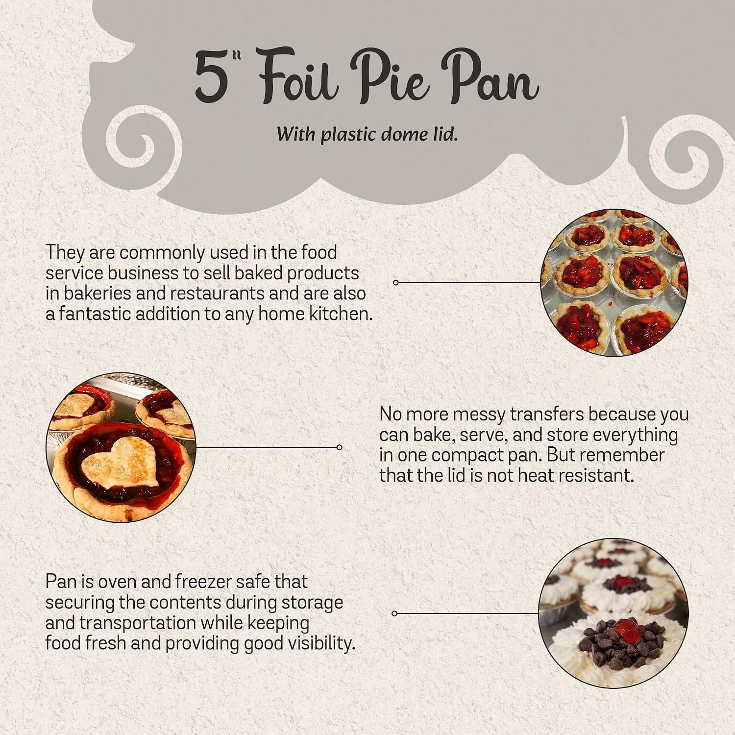 Safca KitchenDance Disposable Aluminum Foil Tart Pan with Lid - 5' Aluminum Foil Individual Pie Pans, Mini Pie Pans, Pot Pie Tins, Baking Pan Perfect for Pies, Cobblers - 501P, (250)