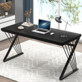 FOLUBAN Black Desk, Modern Wood and Metal Computer Desks for Home Office, Simple Writing Work PC Desk for Bedroom, Industrial Study Gaming Table for Living Room, 60 Inch