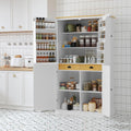 71.3inch Farmhouse Kitchen Pantry, Freestanding Large Cupboard Storage Cabinet with 2 Drawers and 2 Adjustable Shelves, Wood Storage Cabinet with 8 Door Shelves for Kitchen, Dining Room (White-2)