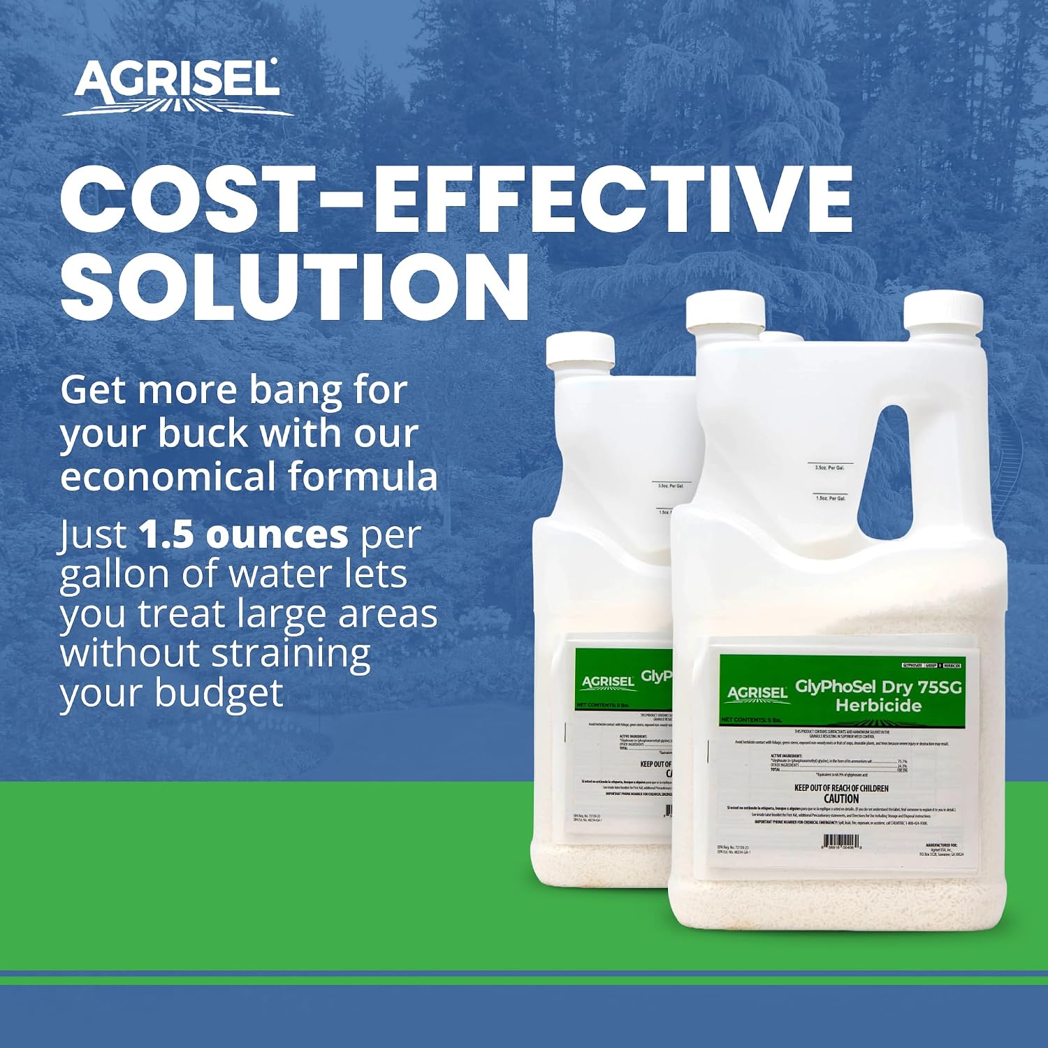 Agrisel GlyPhoSel Pro Dry Weed Killer, Fast-Acting, Targets Tough Weeds from Leaf to Root, Easy-to-Use Tip & Pour Container, Pet Safe, Includes 3-Pack of Agrisel Protective Gloves, 5 Pounds