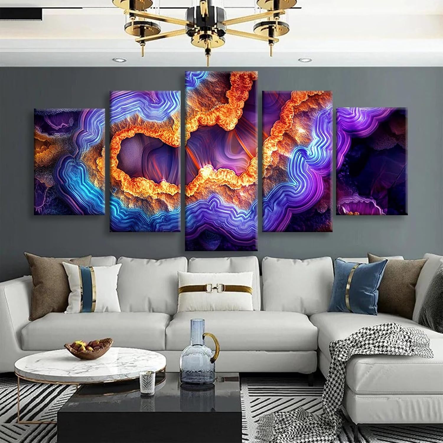 Abstract Diamond Art 5 Piece Diamond Painting Dream 5D DIY Full Round Drill Dimond Art Paintings Rhinestones Crafts for Adults Gem Painting for Home Decor, Large Artwork for Wall 44 x 90 Inch, Model33