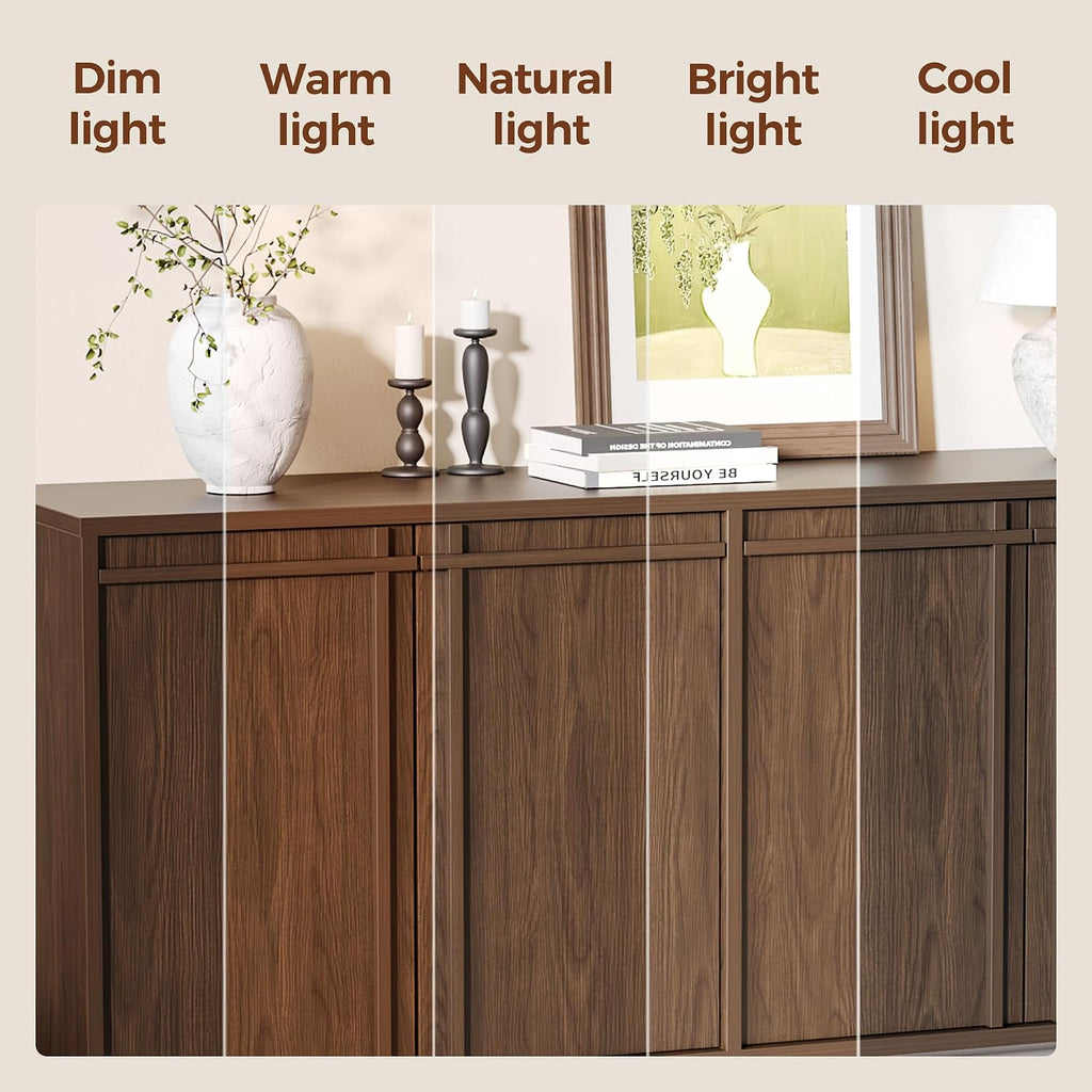 58 inch Sideboard Buffet Cabinet, Modern Credenza with 4 Doors & Adjustable Shelf, Large Coffee Bar Storage for Kitchen, Entryway