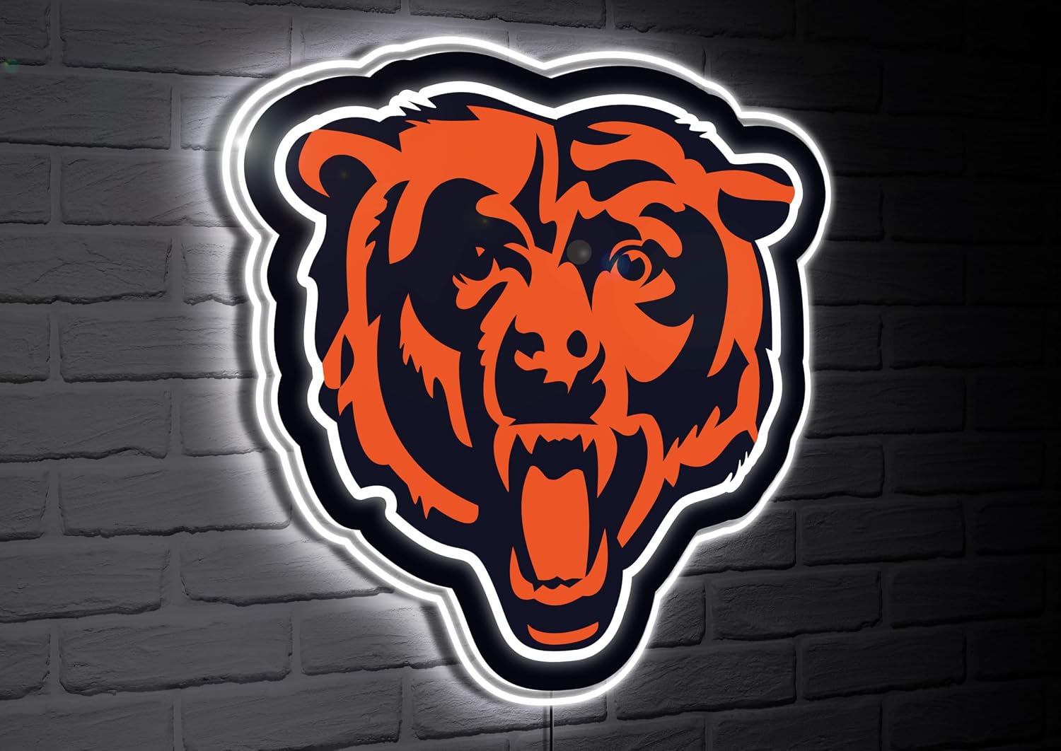 Team Sports America NFL Chicago Bears Ultra-Thin LED Light Wall Sign Décor | Officially Licensed | 23 Inch Mascot Logo Shaped Wall Sign | Made in USA