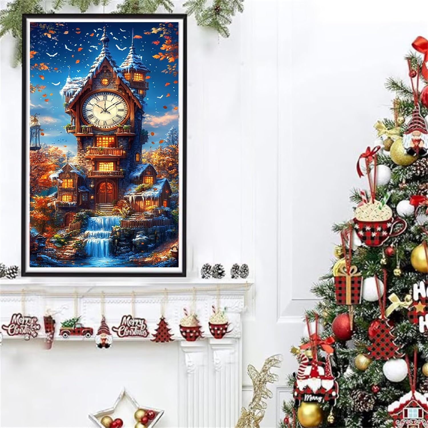 Diamond Art Kits for Adults Clock Diamond Painting Kits, 5D DIY Round Landscape Full Drill Dimond Art Paintings Crystal Crafts for Adults for Gift Home Wall Decor, Large Size 36 x 72 Inch, Model555