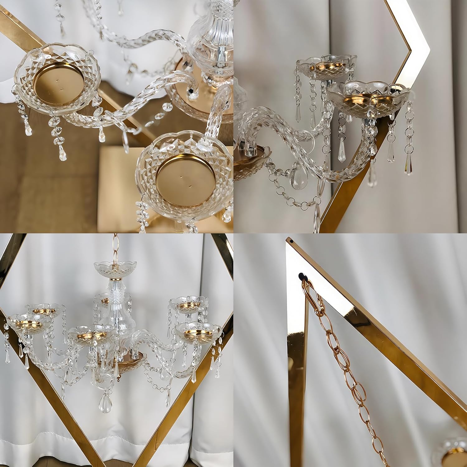 Metal Creative Diamond Candle Holder European Wedding Romantic Candle Holder Western Food Table Decoration Wedding Props (Gold, 2PCS)