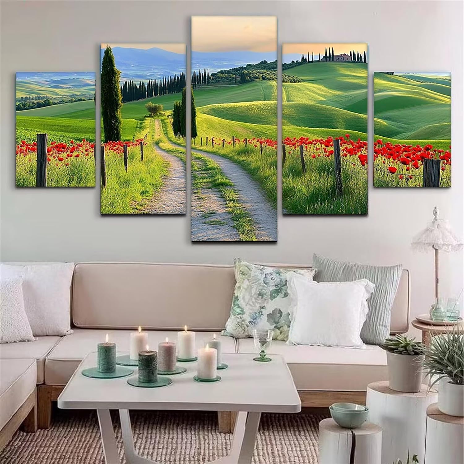 Flowers Diamond Art 5 Piece Diamond Painting Landscape 5D DIY Full Round Drill Dimond Art Paintings Crystal Crafts for Adults Gem Painting for Home Decor, Large Artwork for Wall 36 x 70 Inch, Model123