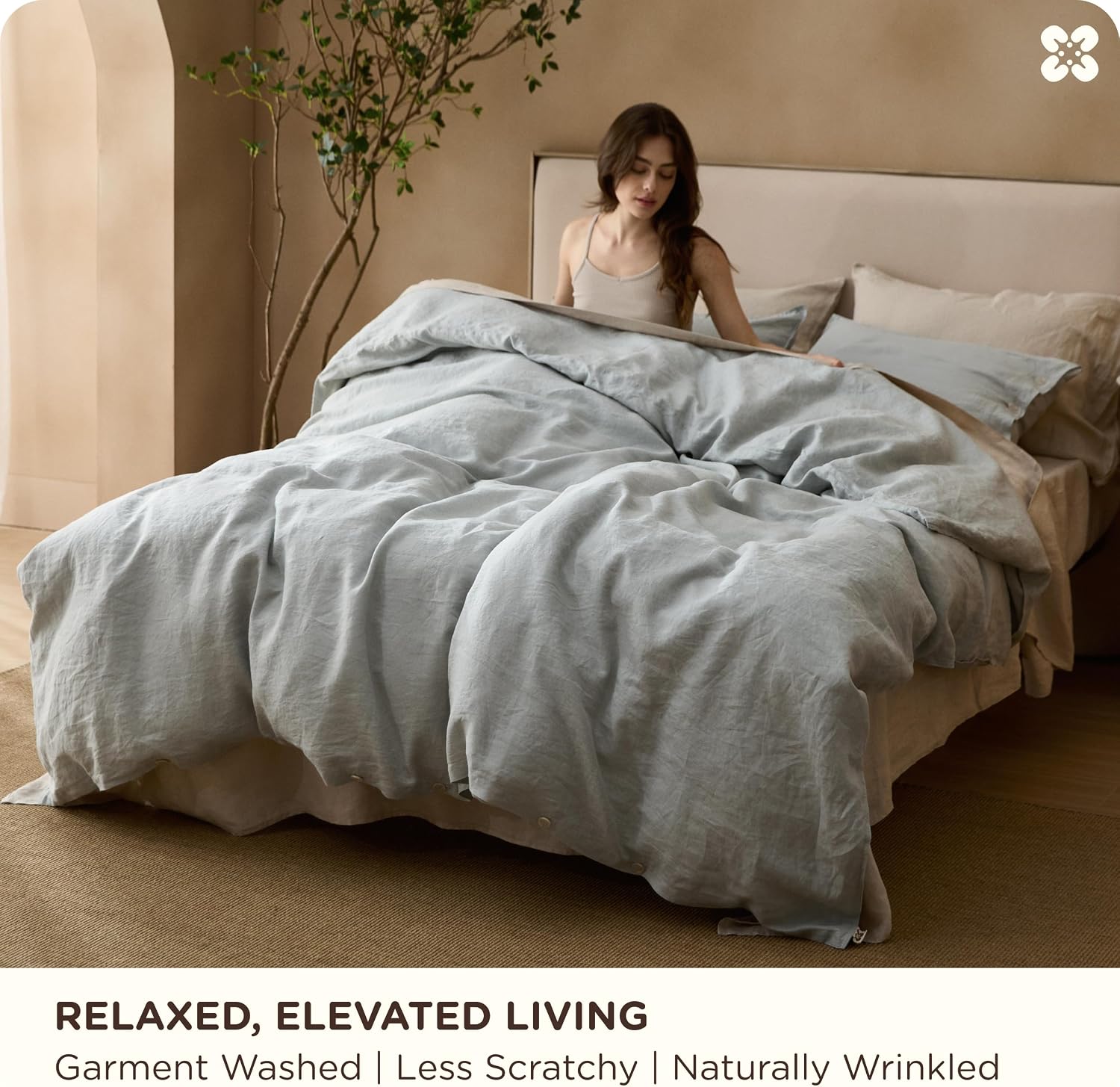 Bedsure 100% Linen Duvet Cover Queen Size, Washed 170 GMS European Flax-Linen, Soft 3pcs Bedding Set with Button Closure for Farmhouse, PureWoven Texture & Breathable for Hot Sleeper, Linen, Queen