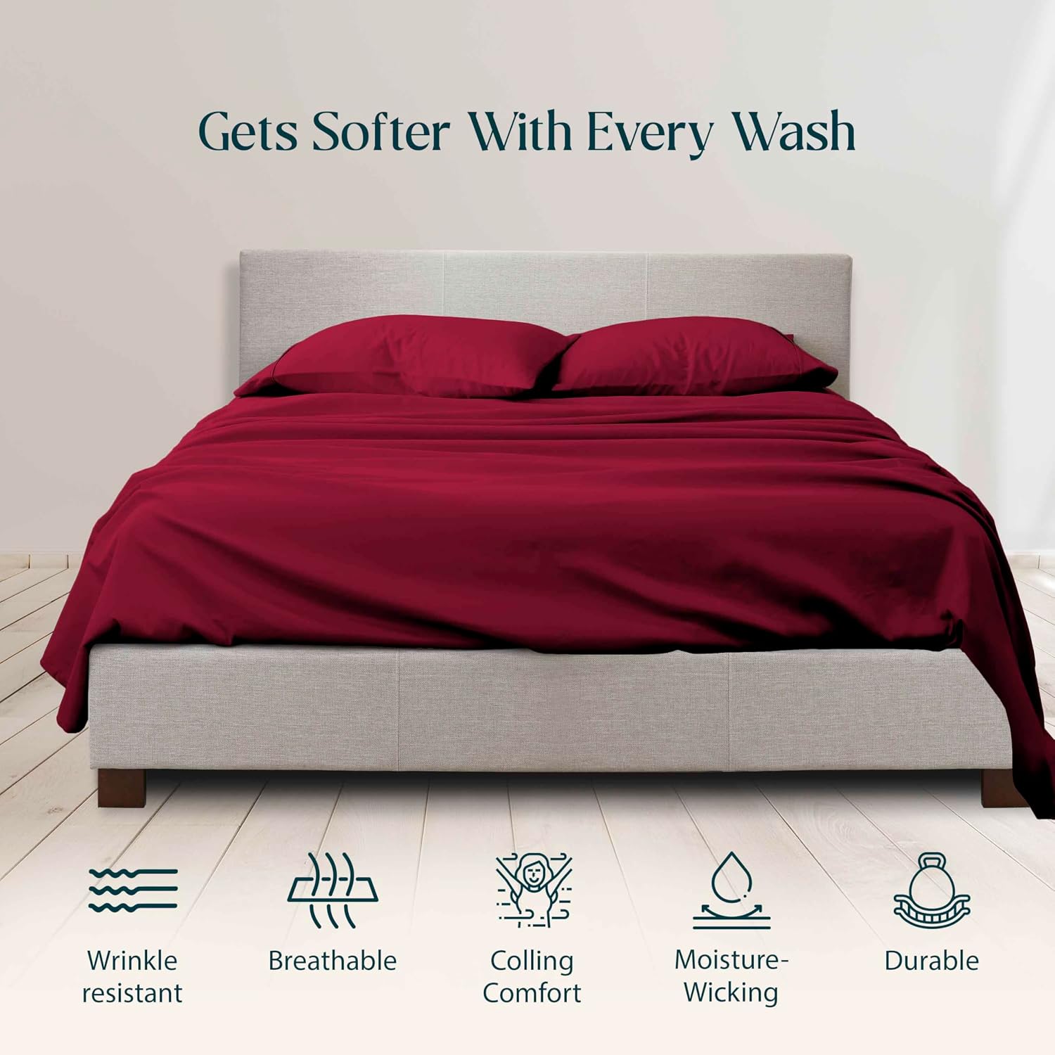 1000 Series- Extra Long Staple 100% Egyptian Cotton Sheet Set,Sateen Weave, Hotel Quality Soft Luxury Bedding, Queen Size 4 Piece Sheet Set Fit 15' Inch to 18' Deep Burgundy Solid.