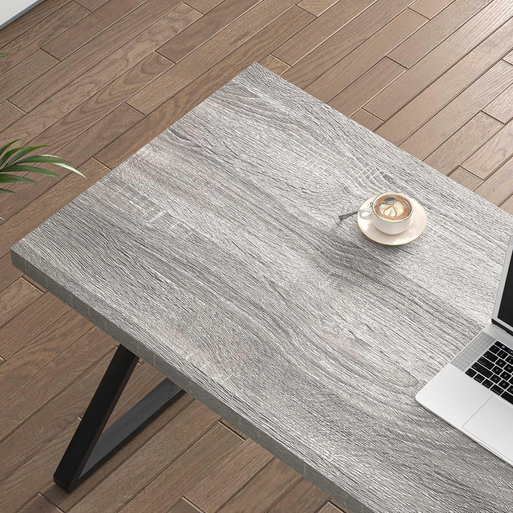 FOLUBAN Modern Desks, Rustic Wood and Metal Computer Desk for Home Office, Simple Study Writing Work PC Table for Bedroom Living Room, Light Grey, 47 Inch