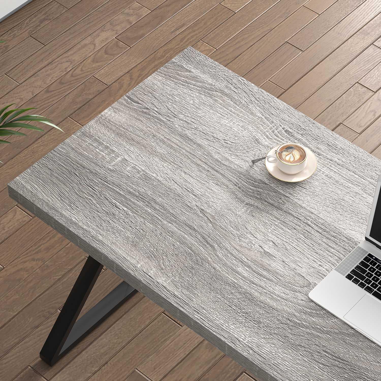 FOLUBAN Modern Desks, Rustic Wood and Metal Computer Desk for Home Office, Simple Study Writing Work PC Table for Bedroom Living Room, Light Grey, 47 Inch