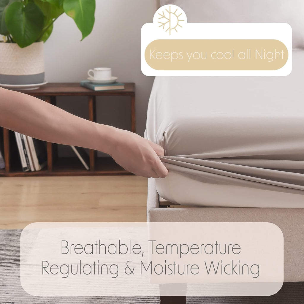 Split-King Eucalyptus Lyocell Bed Sheets, Hypoallergenic 100% Organic Tencel, Thermal Regulating and Moisture Wicking for Hot Sleepers, Superior Thread Quality, Extra Deep Pockets - Ivory