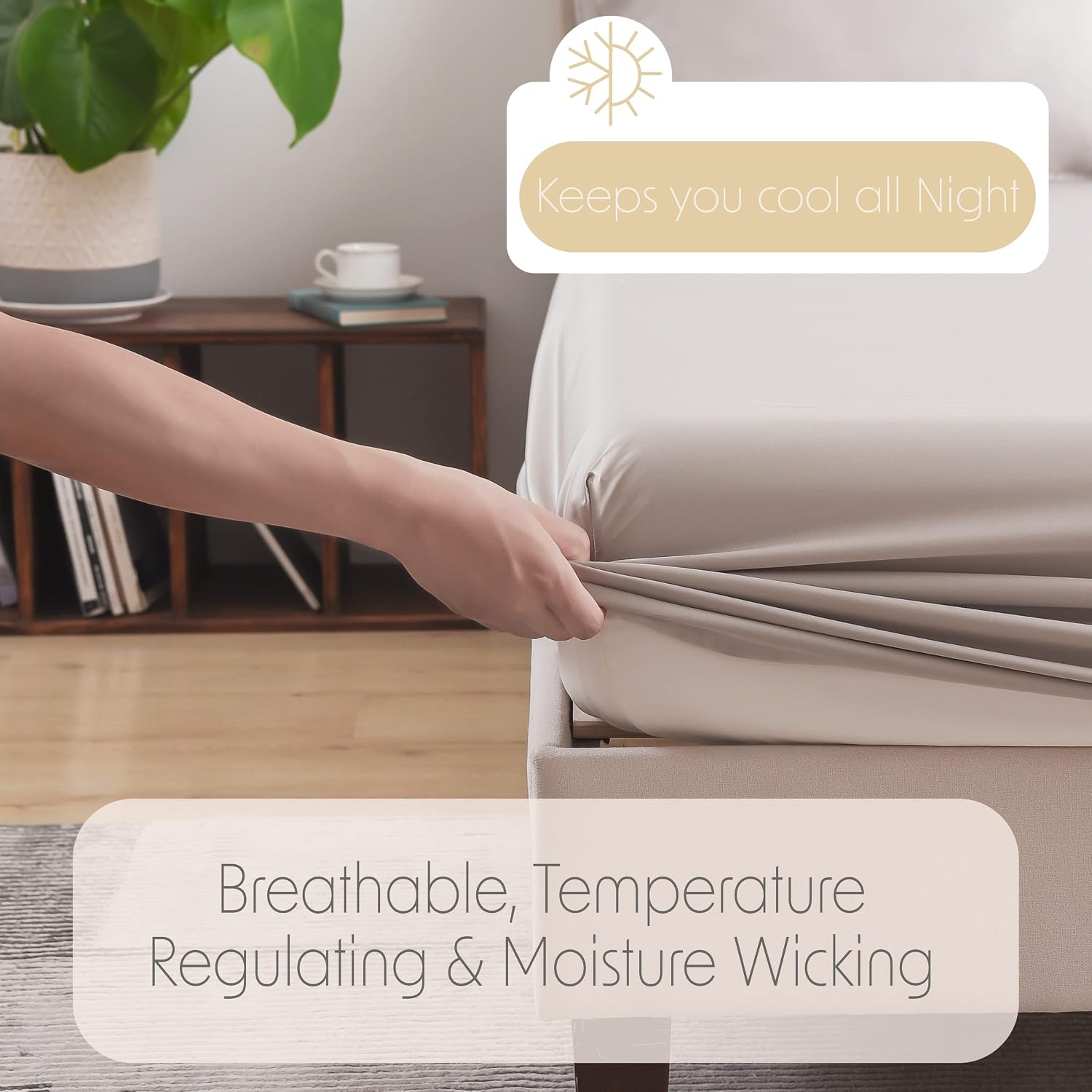Split-King Eucalyptus Lyocell Bed Sheets, Hypoallergenic 100% Organic Tencel, Thermal Regulating and Moisture Wicking for Hot Sleepers, Superior Thread Quality, Extra Deep Pockets - Ivory