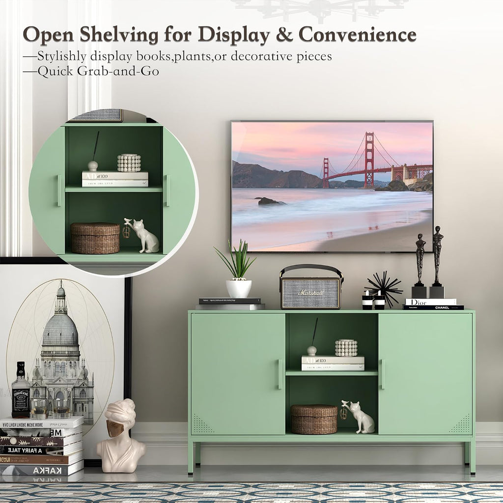 Steehoom Metal Cabinet, High Capacity Green Buffet Cabinet Coffee Bar Sideboard with Adjustable Shelf, Pantry Drink Locker for Living Room, Kitchen, Bedroom, Dining Room, Entryway (Green, H29.53'')