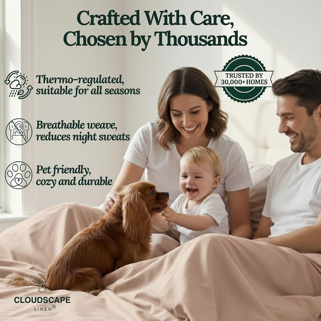 CLOUDSCAPE 100% Egyptian Cotton Sheets Queen Size, 4 Piece Breathable & Silky Sateen Weave Queen Sheet Set, Ultra-Soft & Cooling Hotel Luxury Sheets, Deep Pocket Fitted up to 15', Sepia Rose