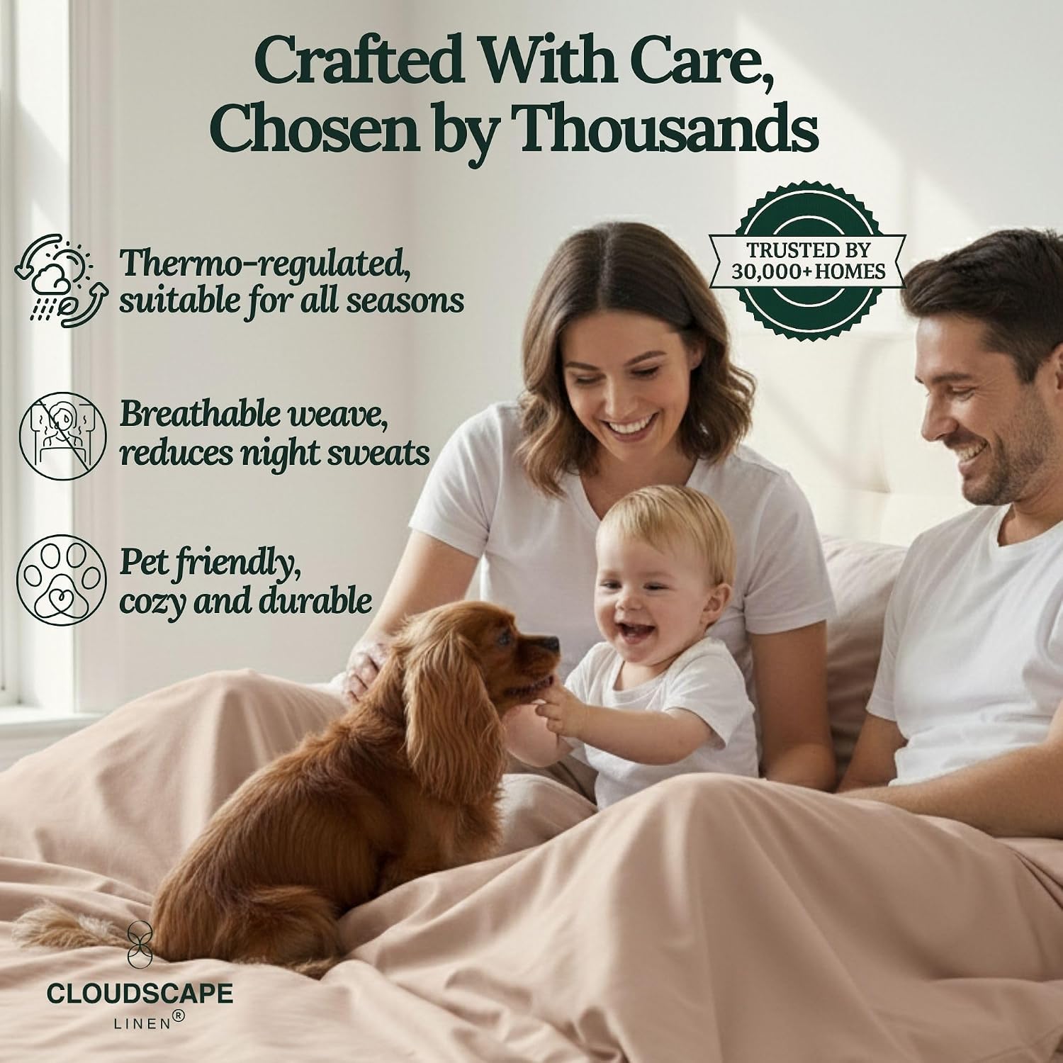 CLOUDSCAPE 100% Egyptian Cotton Sheets Queen Size, 4 Piece Breathable & Silky Sateen Weave Queen Sheet Set, Ultra-Soft & Cooling Hotel Luxury Sheets, Deep Pocket Fitted up to 15', Sepia Rose