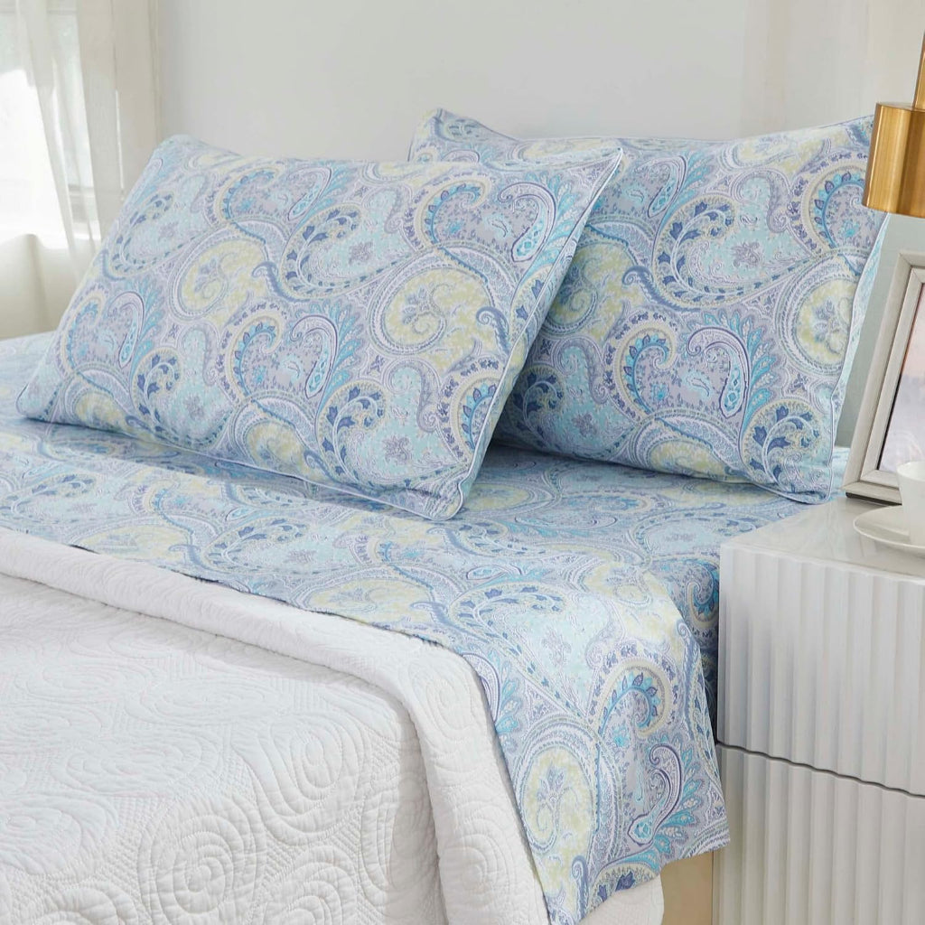 Brandream Paisley Queen Size Sheet Set Luxury Floral Boho Bohemian Medallio Bedding Collections 800 Thread Count 100% Egyptian Cotton Deep Pocket, 4 Piece, Blue
