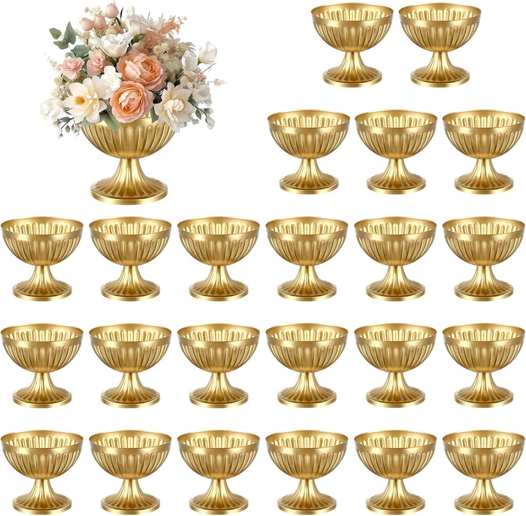 Ziliny 24 Pcs Gold Vases for Centerpieces 4.7' Wide 4' High Metal Compote Vases Bulk Wedding Table Centerpiece Flower Pot Vintage Floral Arrangements for Weddings Anniversaries Party Home Decor
