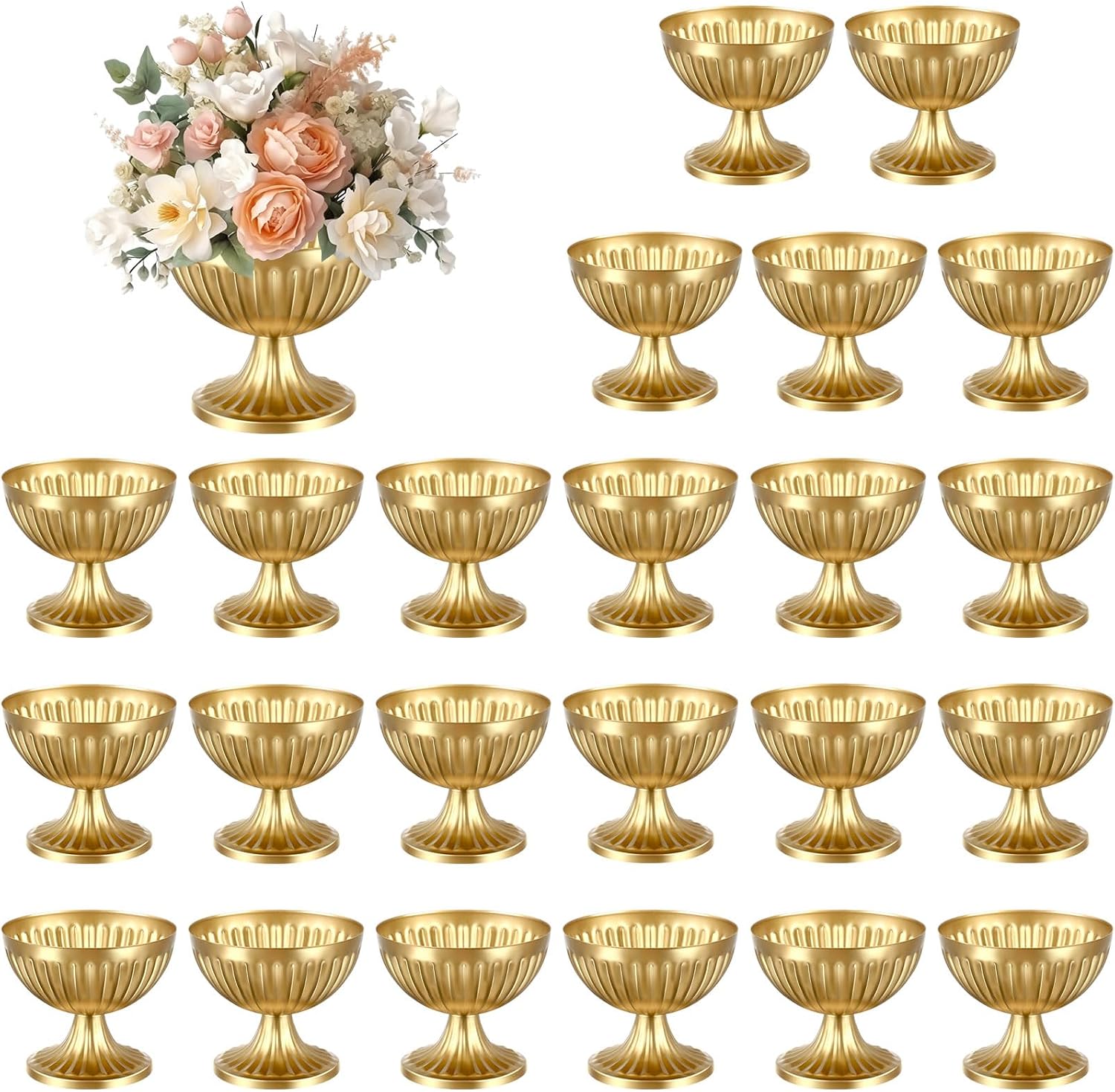 Ziliny 24 Pcs Gold Vases for Centerpieces 4.7' Wide 4' High Metal Compote Vases Bulk Wedding Table Centerpiece Flower Pot Vintage Floral Arrangements for Weddings Anniversaries Party Home Decor