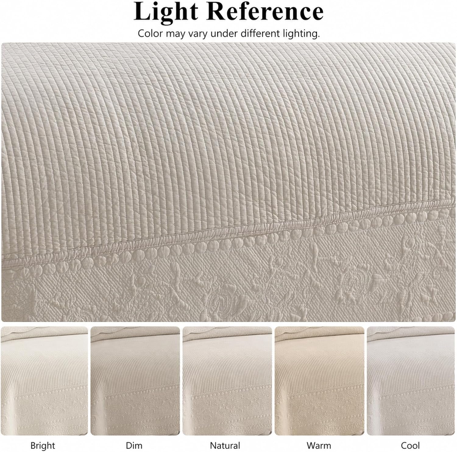 MarCielo 3-Piece 100% Cotton Oversized Bedspread Lightweight Quilt Coverlet Embroidery Farmhouse Bedding Set (TG Light Yellow Beige, Oversized King (118'x106'))