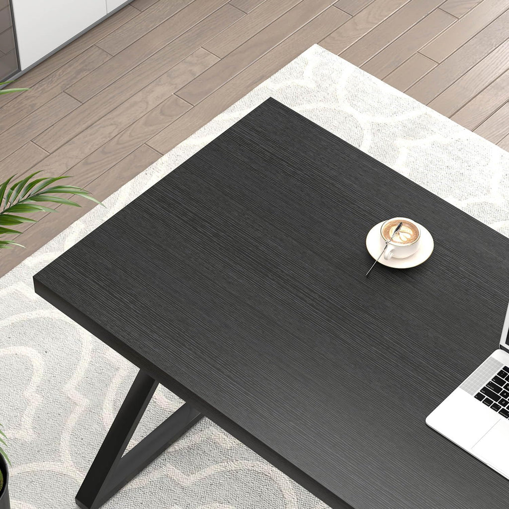 FOLUBAN Black Desk, Modern Wood and Metal Computer Desk for Home Office, Simple Writing Work PC Desks for Bedroom, Industrial Study Gaming Table for Living Room, Black, 53 Inch