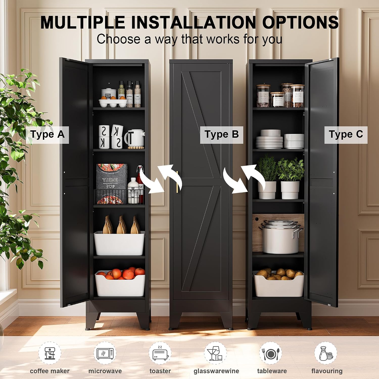 Narrow Bthroom Storage Cabinet Tall Metal Storage Cbinets with 4 Adjustable Shelves Freestanding 5 Tier Slim Pantry Cabinet for Kitchen Office Small Space