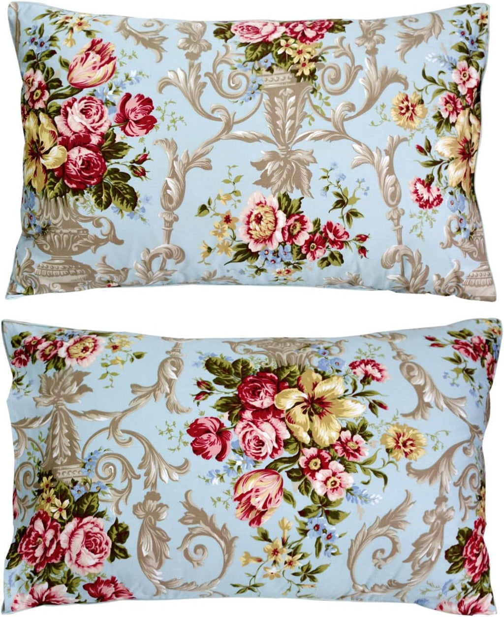 FADFAY Shabby Floral Bedding Elegant Peony Sheets Set Luxury Bedding Collections 100% Egyptian Cotton Deep Pocket, 4 Piece-King Size