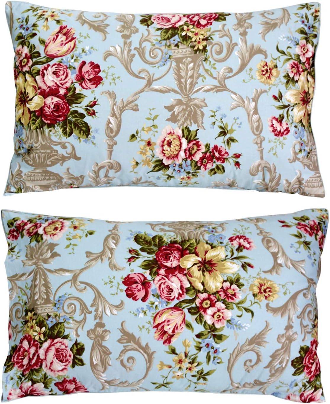 FADFAY Shabby Floral Bedding Elegant Peony Sheets Set Luxury Bedding Collections 100% Egyptian Cotton Deep Pocket, 4 Piece-King Size