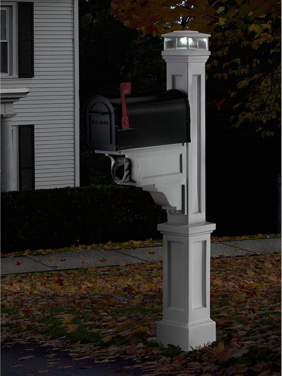 Mayne 580B00000 Newport Plus Mail Post, 25x8, White & LZM-625-WH Light Solar Cap-White
