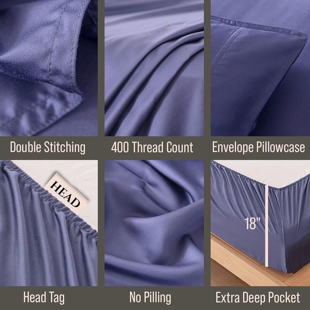 Bella Coterie Luxury Bamboo Viscose Queen Size Sheet Set | 100% Organically Grown | Ultra Soft | Cooling for Hot Sleepers | 18' Deep Pocket [Twilight Blue]