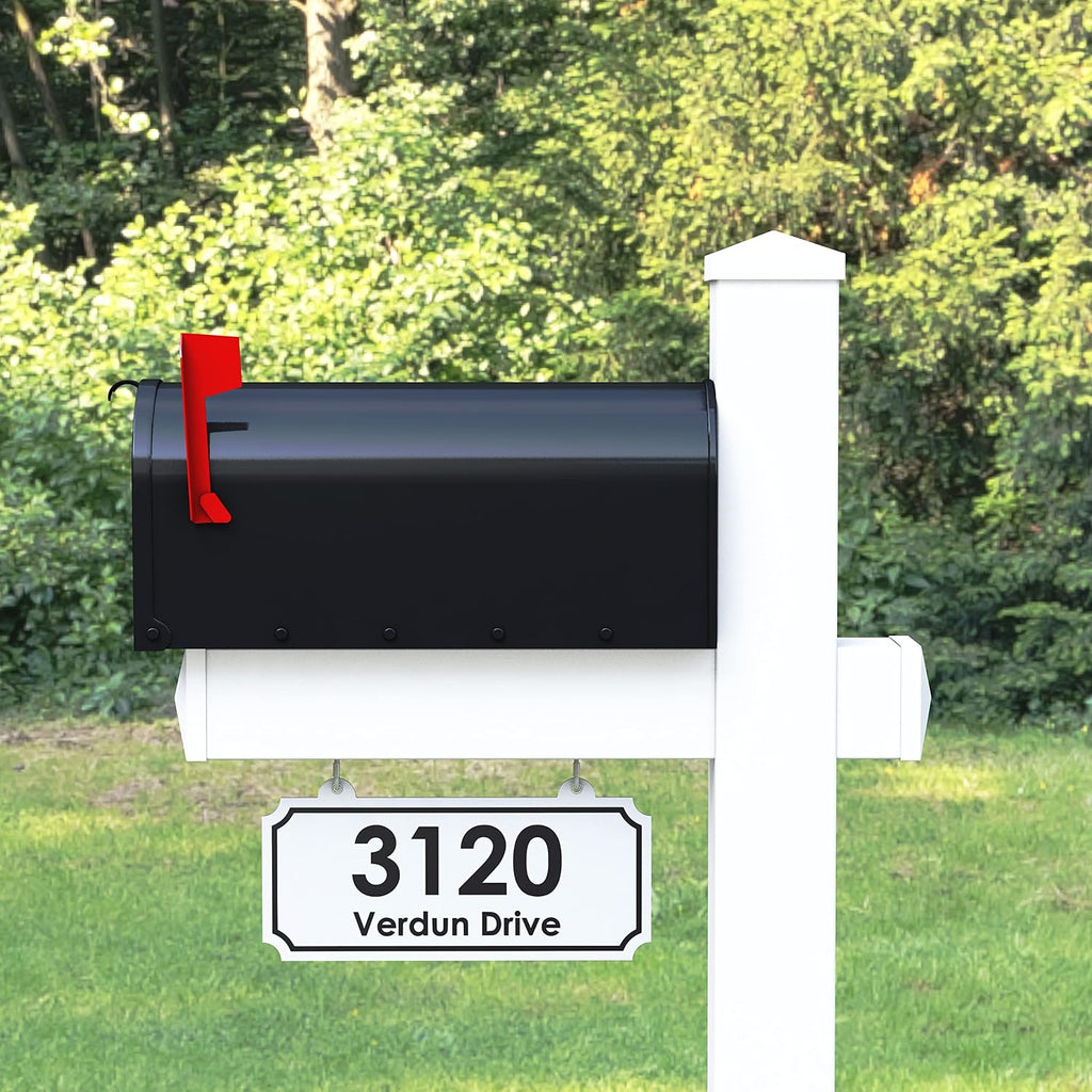 4Ever Products The Rockport Vinyl Mailbox Post System - Includes Black Steel Mailbox and Custom Street Address (White)